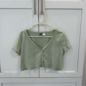 H&M Green Puff Sleeve Crop Top